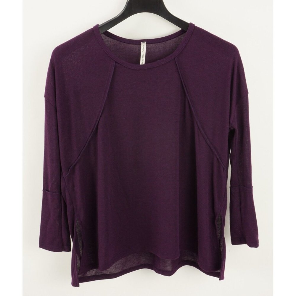 NWOT Forgotten Grace Women's XS Purple Semi-Sheer Oversized Knit Fringe Crew Top